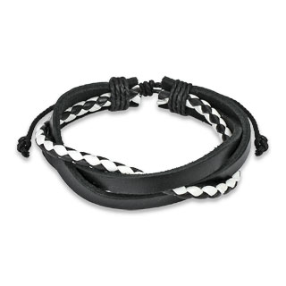 Bracelet en cuir avec lanires et tresse bicolore entrelacs