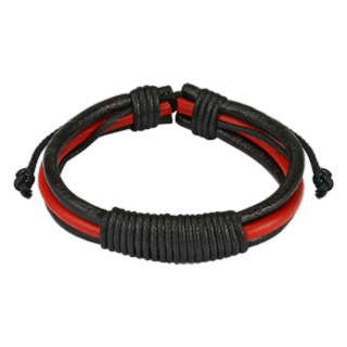 Bracelet en cuir avec lanières noires et rouges avec cordage