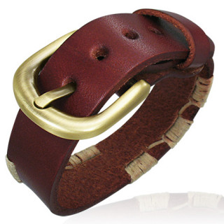 Bracelet en cuir bordeau rivet style ceinture avec inserts de corde