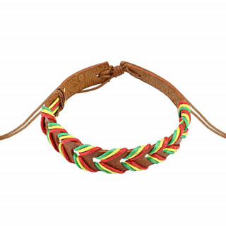 Bracelet en cuir brun clair avec vagues Rasta