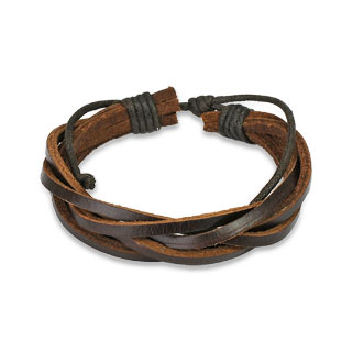 Bracelet en cuir marron  quatre lanires entrelaces