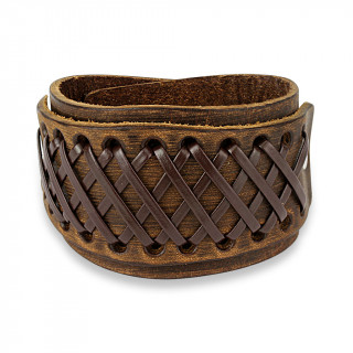 Bracelet en cuir marron aspect us travers de multiples lacets en croisillons