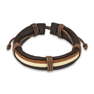 Bracelet en cuir marron avec tissage tricolore