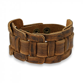 Bracelet en cuir marron d'aspect us  larges lanires croises