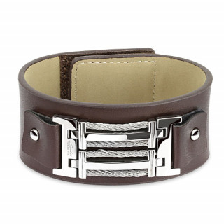 Bracelet en cuir marron et acier avec filins