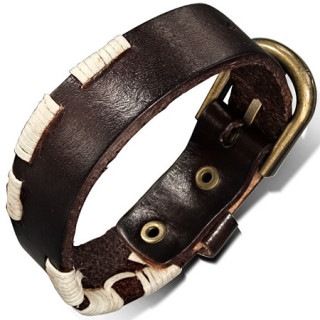 Bracelet en cuir marron rivet style ceinture avec inserts de corde