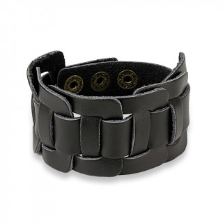 Bracelet en cuir noir à larges lanières croisées