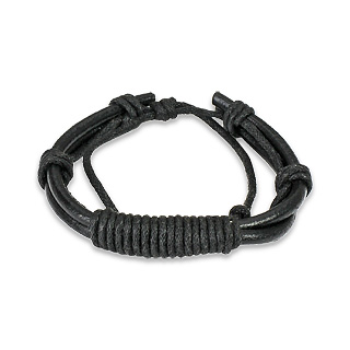 Bracelet en cuir noir avec cordage