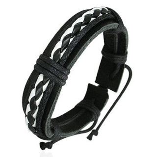 Bracelet en cuir noir avec tresse bicolore