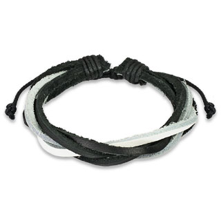 Bracelet en cuir noir et blanc à quatre lanières entrelacées