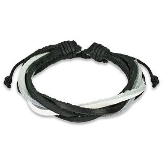 Bracelet en cuir noir et blanc  quatre lanires entrelaces