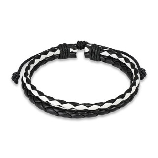 Bracelet en cuir noir et blanc avec duo de tresses