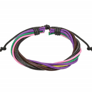 Bracelet en cuir noir et marron avec lacets multicolores