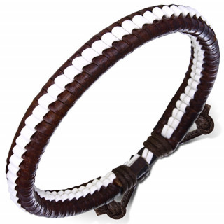 Bracelet en cuir tress marron et blanc