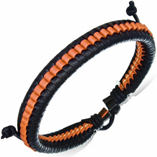 Bracelet en cuir tressé noir et orange