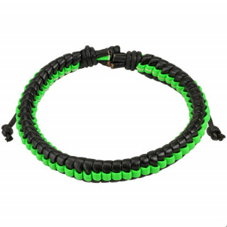 Bracelet en cuir tressé noir et vert fluo
