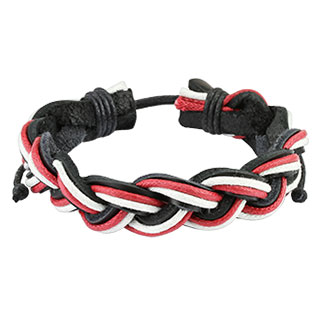 Bracelet en cuir tress noir, rouge et blanc