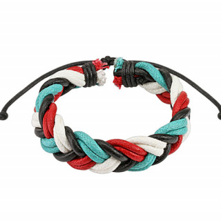 Bracelet en cuir tress noir, turquoise, bordeau et blanc