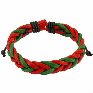 Bracelet en cuir tressé rouge et vert