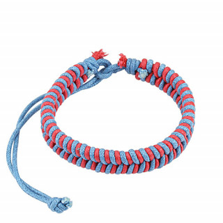 Bracelet en tissu bleu clair et rouge alterns