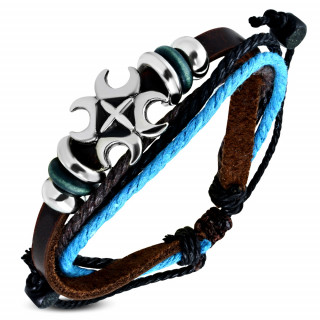 Bracelet ethnique à étoile polaire entourée de 4 lunes et perles annelées