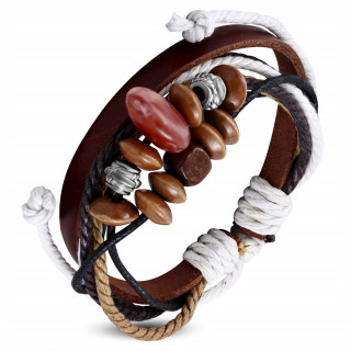 Bracelet ethnique cuir et cordes avec perles diverses