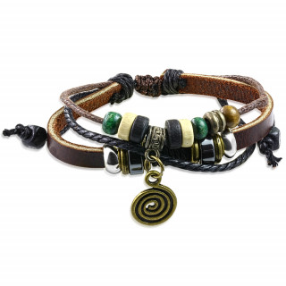 Bracelet ethnique en cuir  pendentif tourbillon et diverses perles