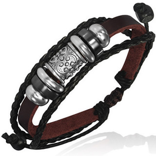 Bracelet ethnique en cuir avec cylindre scrulpt et perles