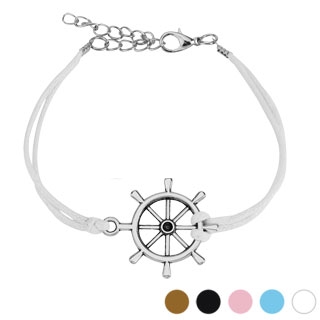 Bracelet fantaisie en similicuir avec barre  roue de bateau ancien