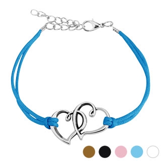 Bracelet fantaisie en similicuir avec deux coeurs