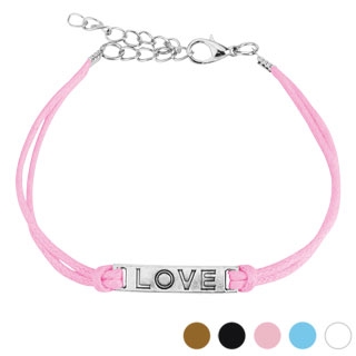 Bracelet fantaisie en similicuir avec plaque grave "love"