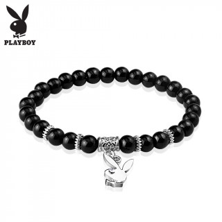 Bracelet fantaisie femme  perles noires et lapin Playboy