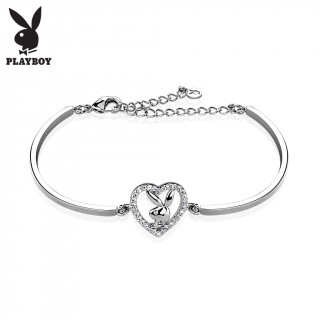 Bracelet fantaisie femme semi-rigide  lapin Playboy dans un coeur de strass