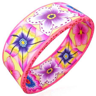 Bracelet fantaisie fuschia et violet  fleurs multicolores