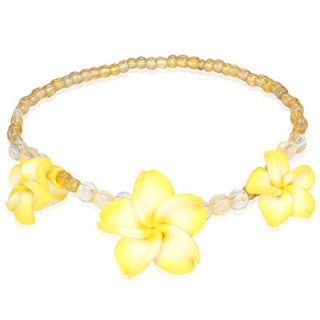 Bracelet fantaisie jaune à perles et fleurs Plumerias
