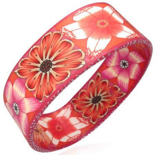 Bracelet fantaisie rouge  carrs de fleurs