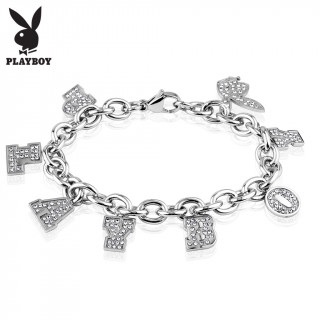 Bracelet femme en acier argenté avec charm's lettres et lapin Playboy