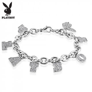 Bracelet femme en acier argent avec charm's lettres et lapin Playboy