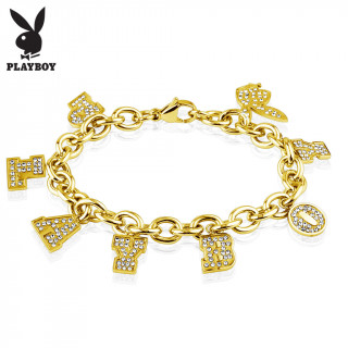 Bracelet femme en acier dor avec charm's lettres et lapin Playboy