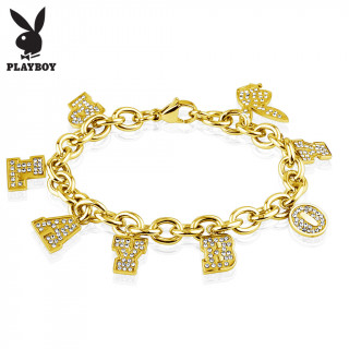 Bracelet femme en acier doré avec charm's lettres et lapin Playboy
