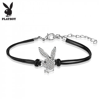Bracelet femme en similicuir avec lapin Playboy pavé de strass