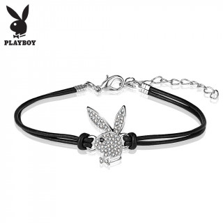 Bracelet femme en similicuir avec lapin Playboy pav de strass