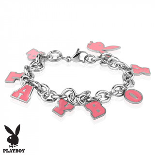 Bracelet femme Playboy  fin maillons d'acier avec charm's lettres et lapin