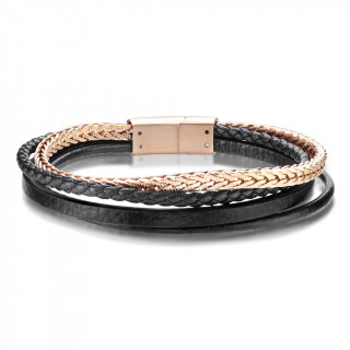 Bracelet homme  tresses de cuir et d'acier cuivr