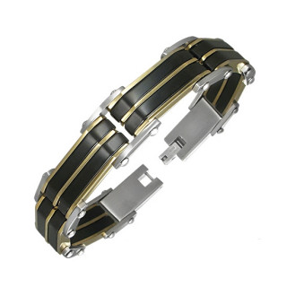 Bracelet homme acier noir  lignes dores