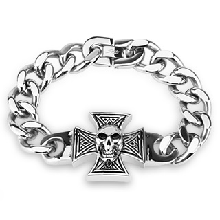 Bracelet homme acier  croix de malte avec crane