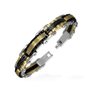 Bracelet homme acier bicolore  gravures