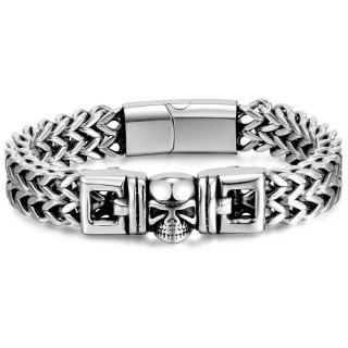 Bracelet homme acier  crne et double-range de maillons en V