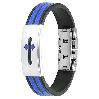 Bracelet homme acier croix et vagues stylises