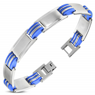 Bracelet homme acier gris et bleu  plaques et lamelles